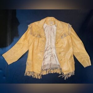 1950s-60s Vintage Cherokee Tan/Mustard Leather Jacket with Fringe